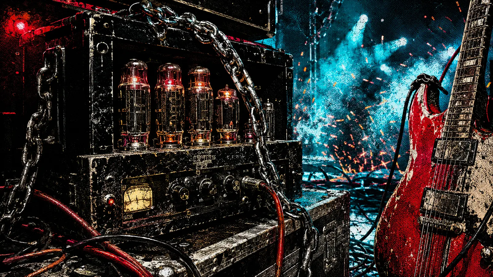 A fictional underground metal rehearsal scene